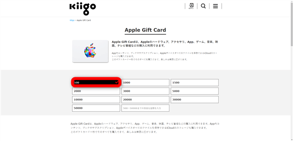 Kiigoにてアップルギフトカード購入02