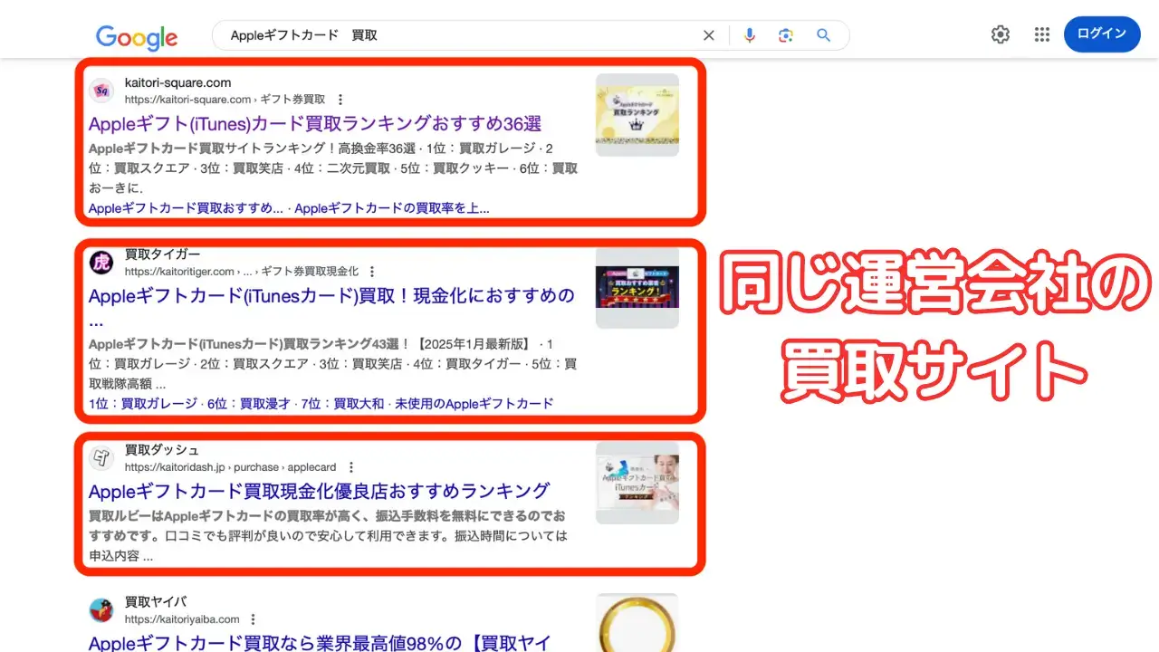 Appleギフトカード 検索結果画面
